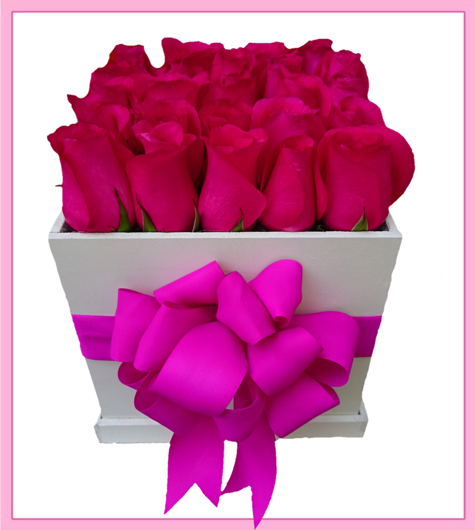 Caja de rosas fucsia 25 piezas | Liliana online