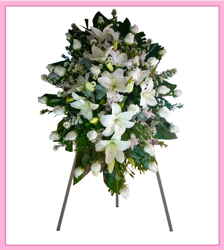 Arreglo floral fúnebre de lilis y astromelias | Florería Liliana | Flores a  domicilio CDMX