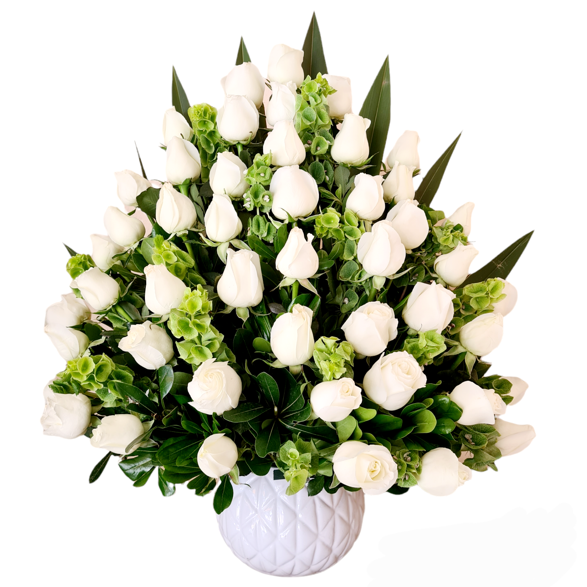 Arreglo floral funerario de rosas blancas | Florería