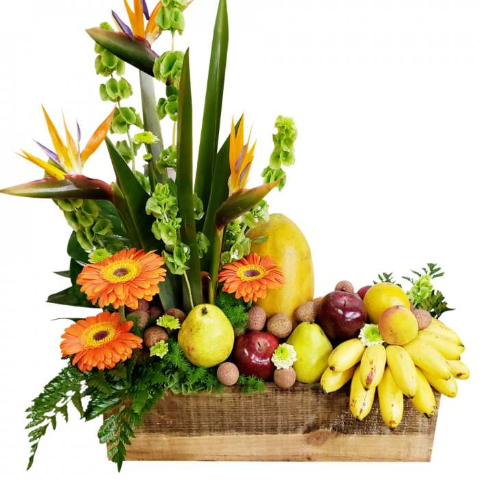 Canasta de frutas y flores