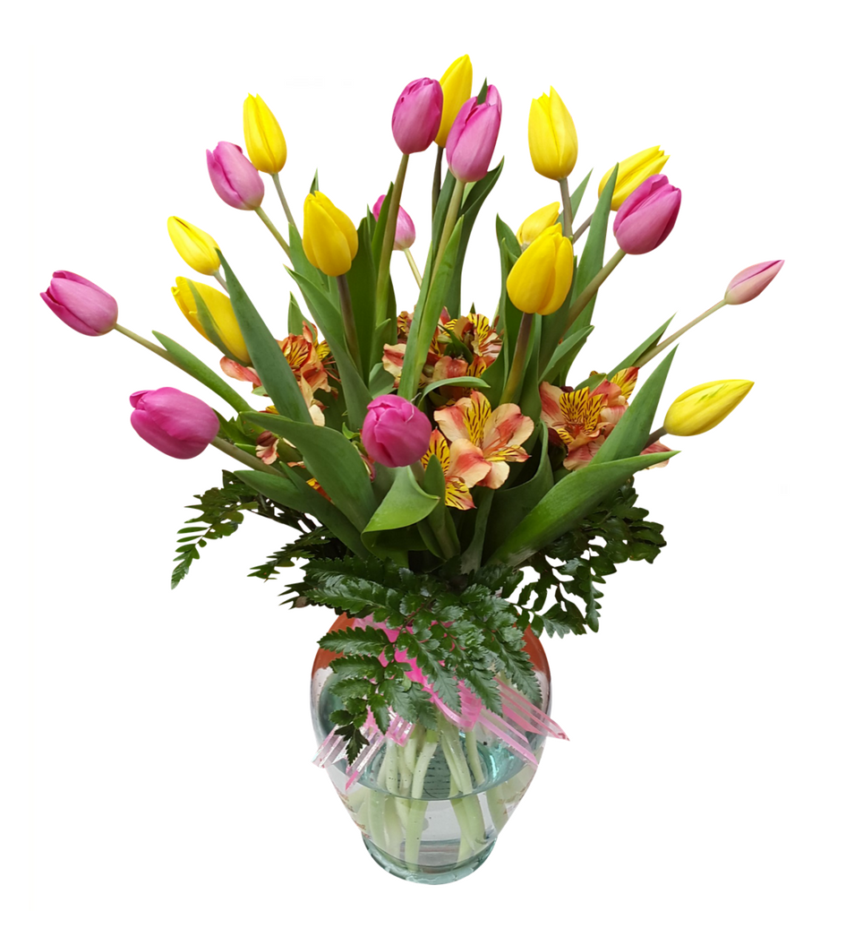 Arreglo de tulipanes amarillos y rosas | Florería Liliana