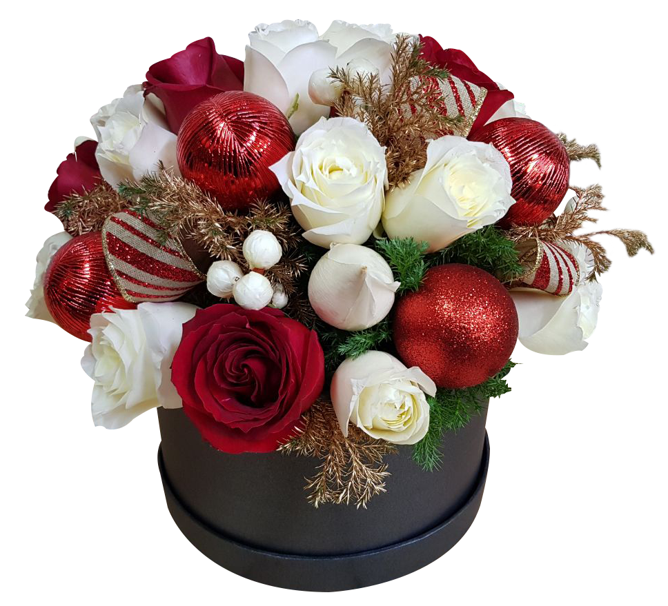 Caja de rosas y esferas navideñas | Florería Liliana | Flores a domicilio  CDMX