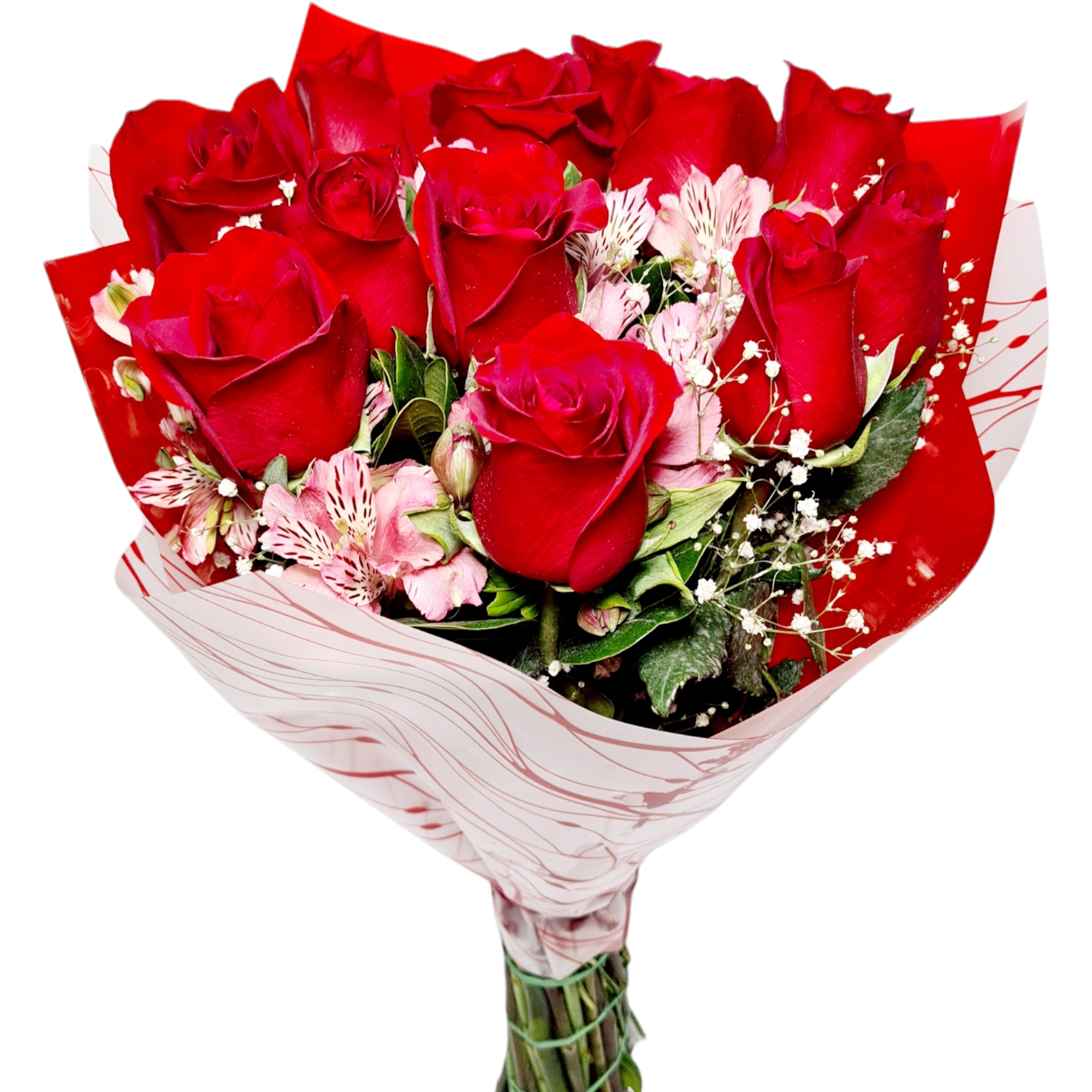 Escarchado avance sustantivo Ramo de 12 rosas y alstroemerias | Florería Liliana | Flores a domicilio  CDMX