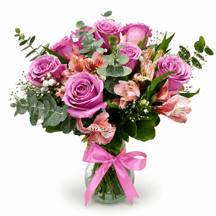 Arreglo con rosas y astromelias 8 pz