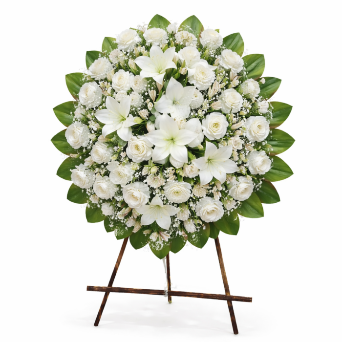 Arreglo floral fúnebre de lilis y astromelias 20 piezas