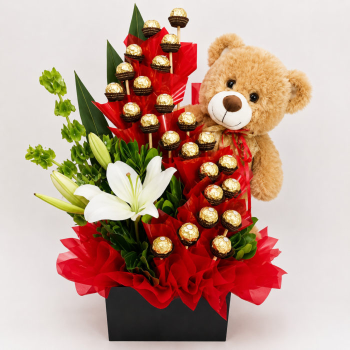 Arreglos de dulces chocolates y oso