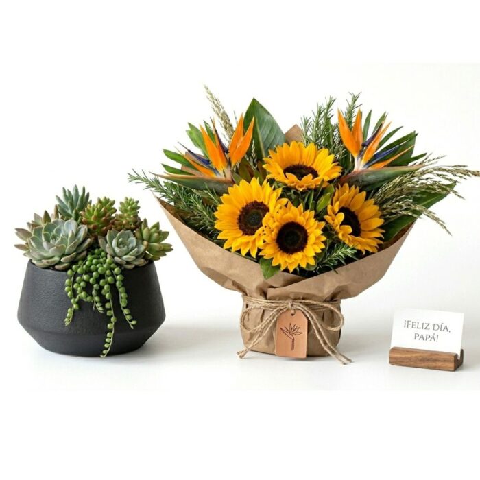 Flores para Hombre con Girasoles y Aves del Paraíso