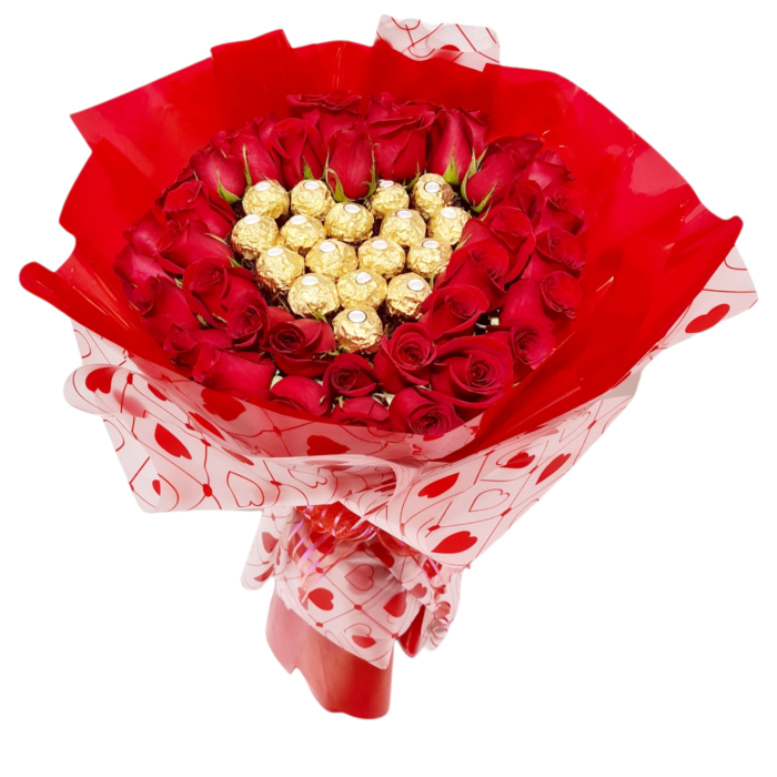Ramo de rosas y chocolates