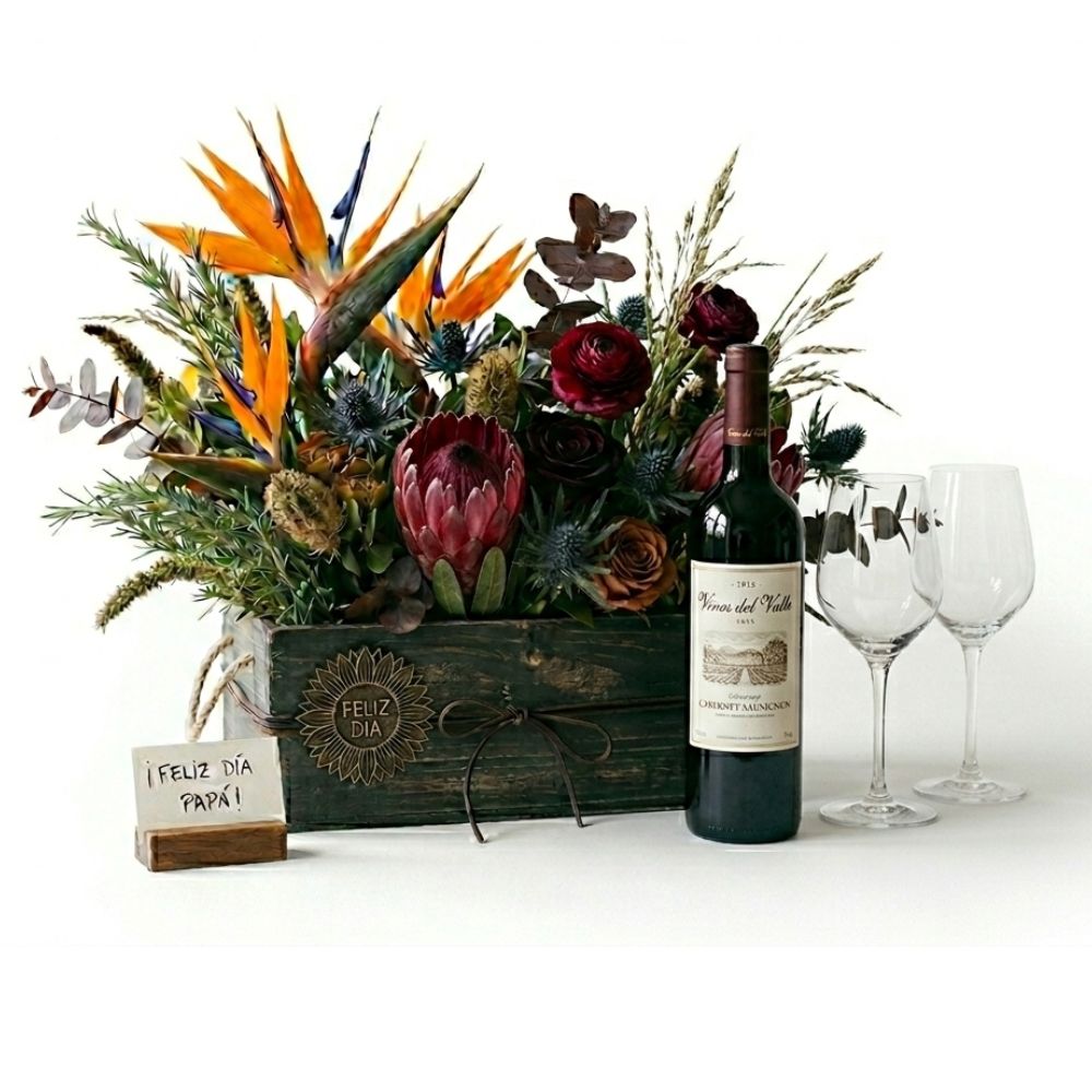 Regalos Elegantes para Hombre con Vino y Flores Premium 1 Regalos Elegantes para Hombre con Vino y Flores Premium