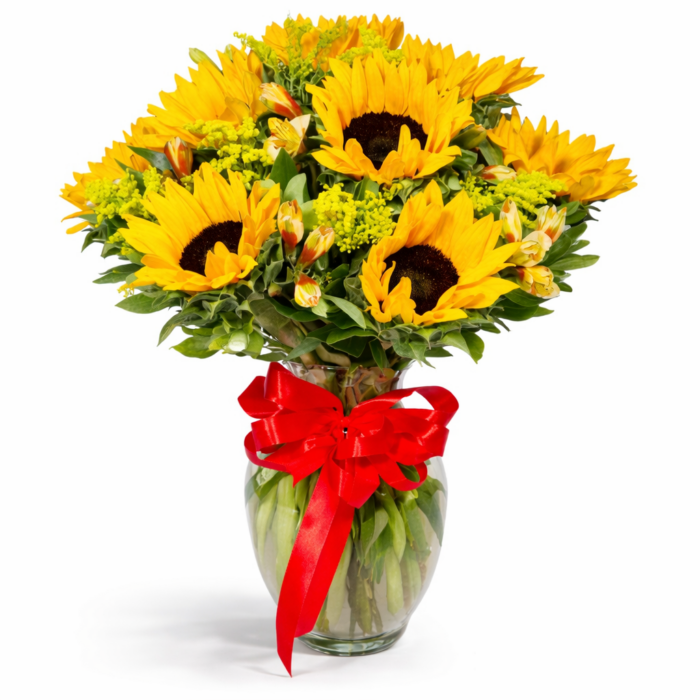 arreglos de girasoles en florero 12 pz