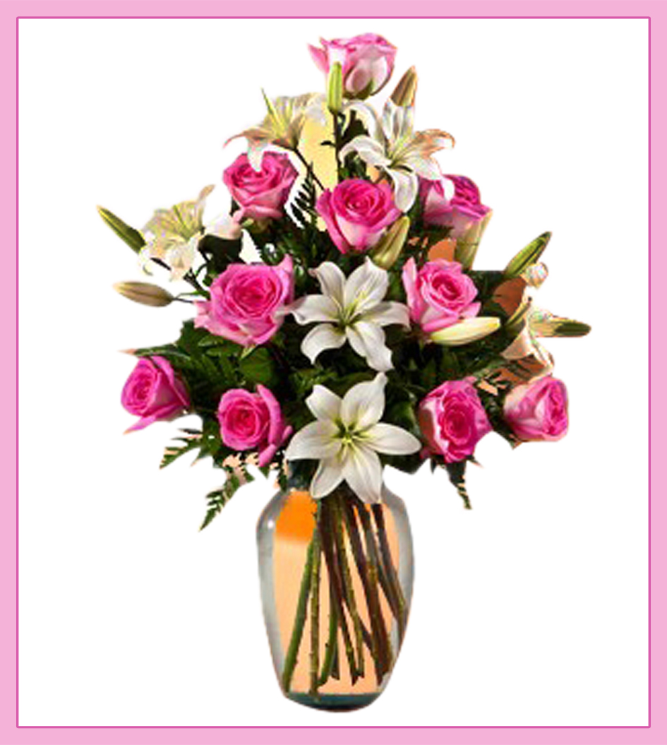 Arreglo de flores naturales rosas y lilis 17 piezas 1 Arreglo de flores naturales rosas y lilis 17 piezas